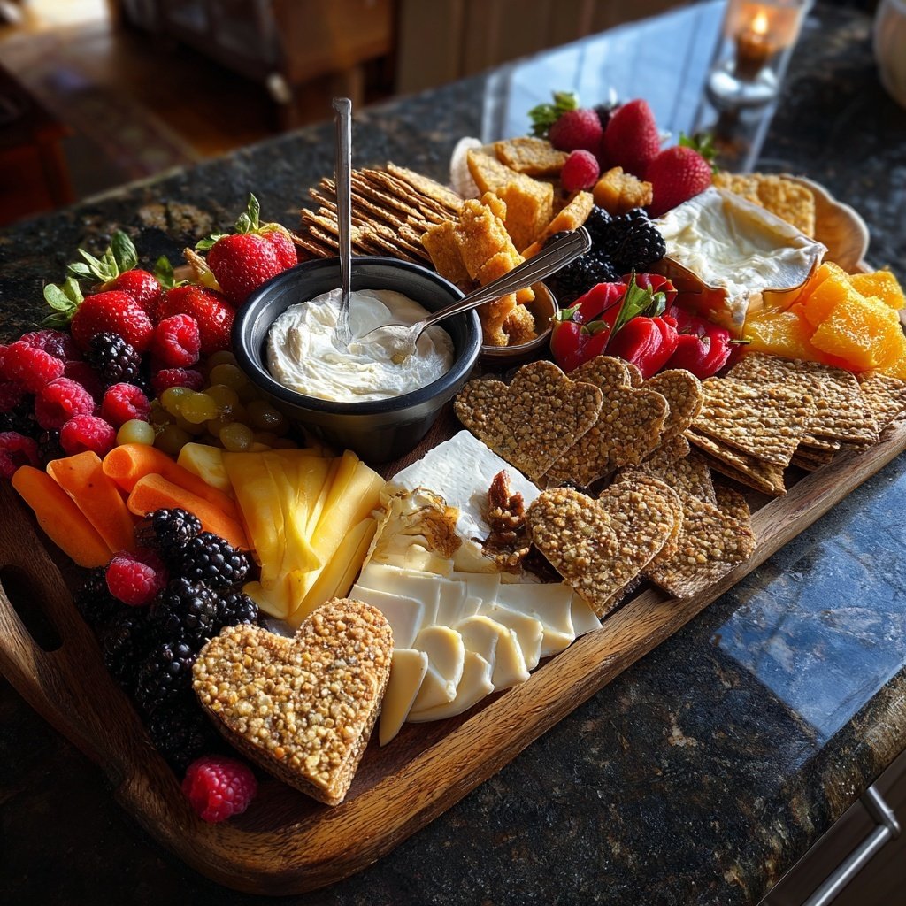 Valentines Charcuterie Board with Yogurt Dips