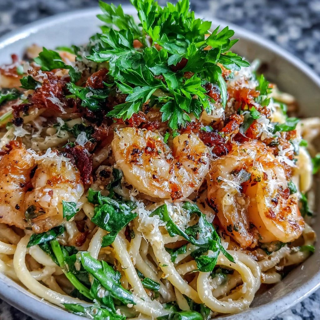 Shrimp Pasta With Spinach And Lemon Cream