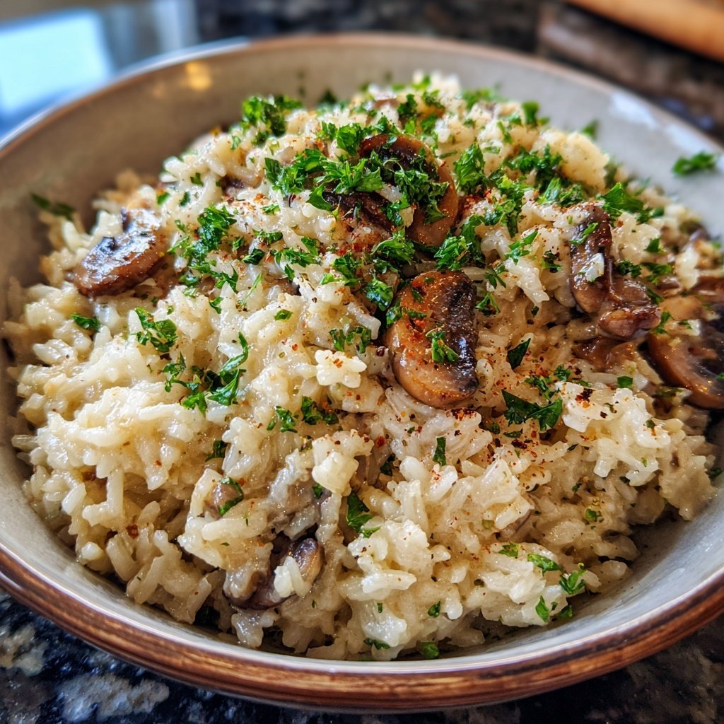 Creamy Mushroom Rice with Garlic Oil