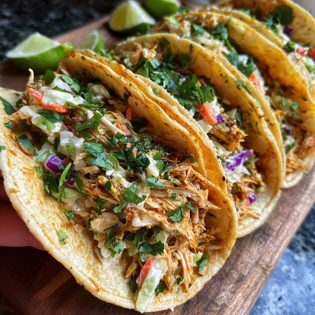Shredded Chicken Tacos With Lime Slaw