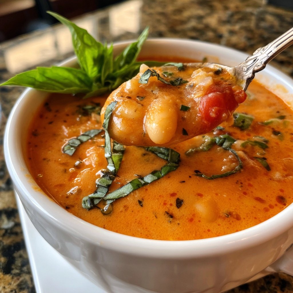 Healthy Crockpot Tomato Basil White Bean Soup