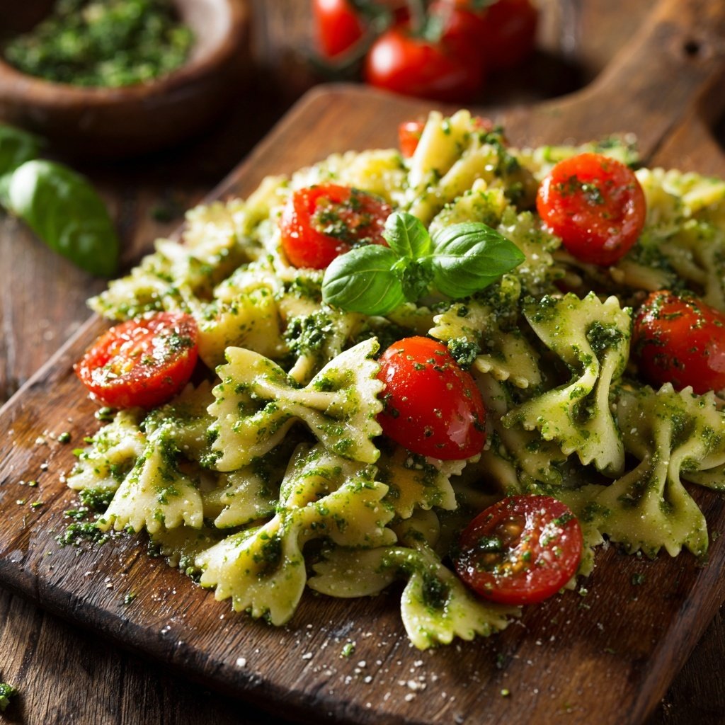 Bow Tie Pasta With Pesto And Cherry Tomatoes